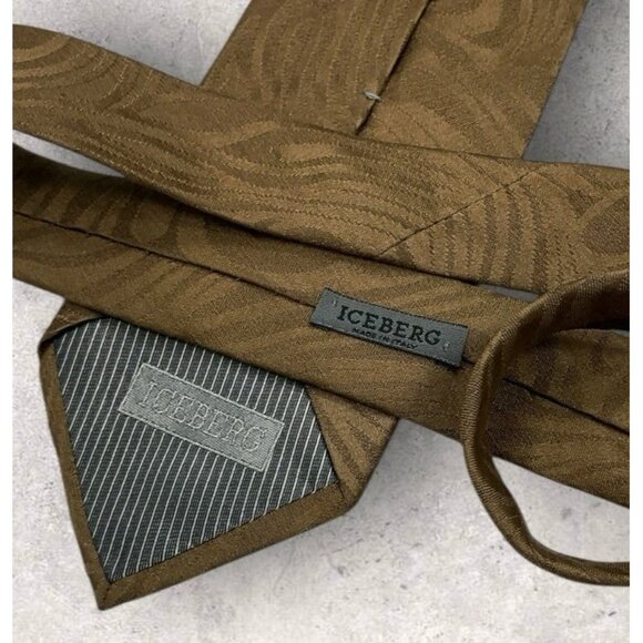 ICEBERG Linen Silk Tie ITALY XL Brown Geometric Art  W:3.6" EUC - Picture 5 of 7